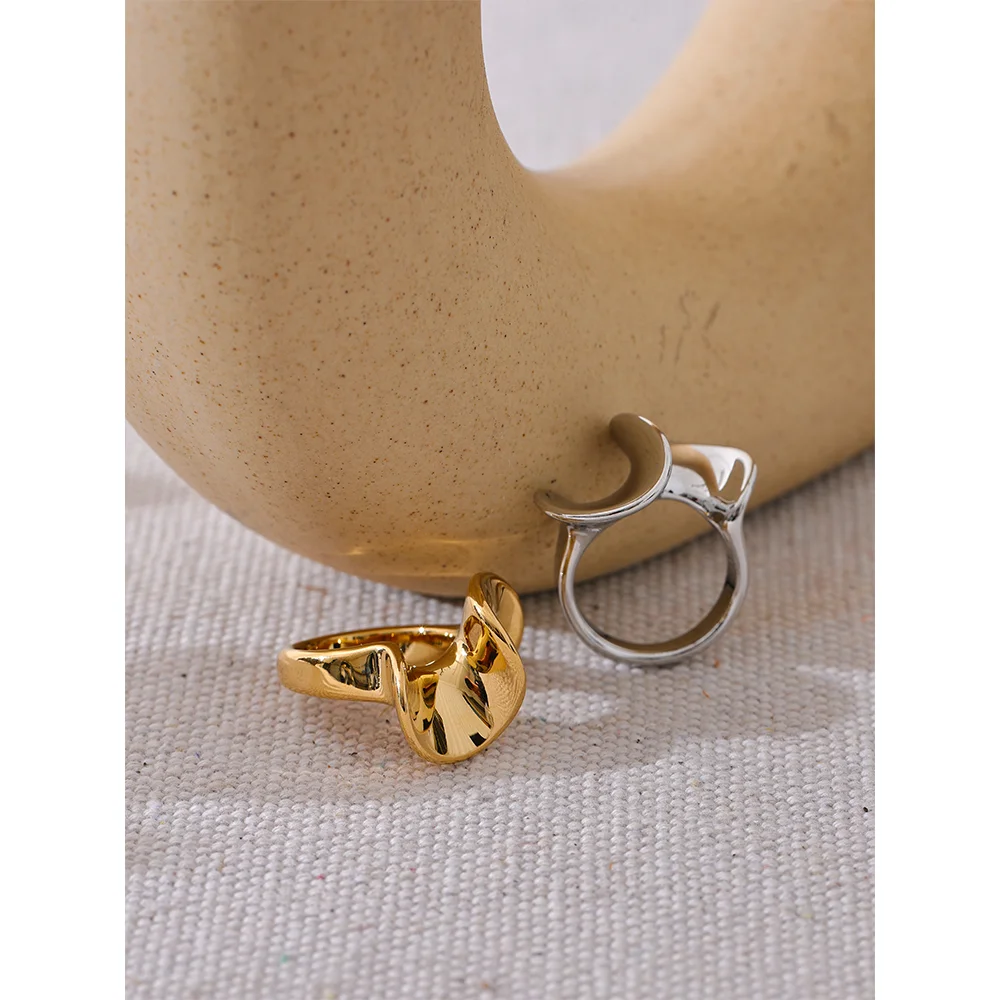 Stylish Unique Stainless Steel Irregular Geometric Ring Personalized Smooth Metal Rust Proof Finger Jewelry Accessories
