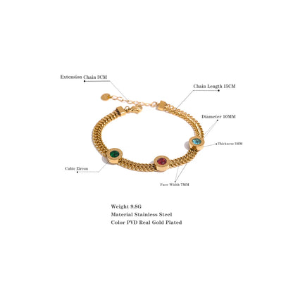 Colorful White Cubic Zircon Stainless Steel Charm Gold Color Cuban Chain CZ Bracelet Bangle Women Trendy Classic Jewelry