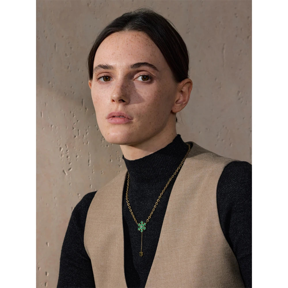 Christmas Green Enamel Snowflake Chic Fashion Season Necklace Waterproof Jewelry for Women Gift