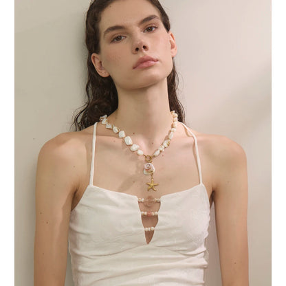 Ocean Style Shell Chain Conch Starfish Drop Necklace Bracelet Bangle Stainless Steel Summer Beach Jewelry Gift
