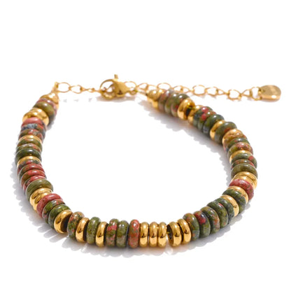 Colorful Natural Stone Beads Chain Handmade Bracelet Bangle Waterproof Bohemia Stainless Steel Y2K Trendy Jewelry Gift