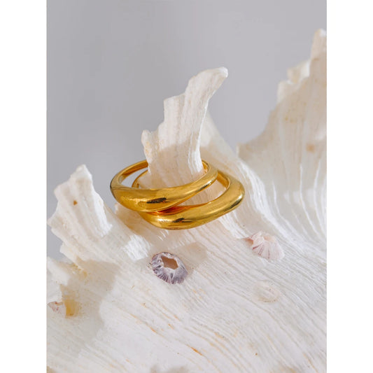Two Styles Same Series Minimalist Unique Stainless Steel Chic Textured Golden Ring 18K PVD Plated Japan Exquisite Jewelry
