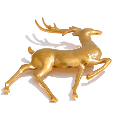 Stainless Steel Christmas Deer Brooches Pin 18K PVD Plated Waterproof Unisex Jewelry for Women Men Animal Lucky Accessory
