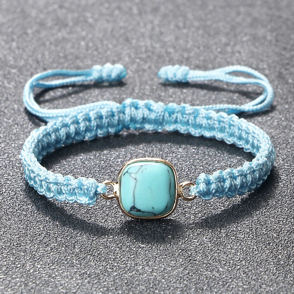 Bohemian Blue Rope String Bracelet Natural Stone Pendant Adjustable Bracelets