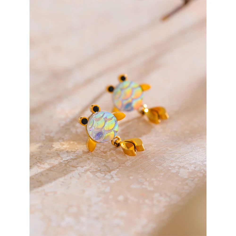 Exquisite Colorful Resin Lucky Goldfish Dangle Earrings for Women Stainless Steel Aesthetic Daily Jewelry Prevent Allergy