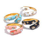 Adjustable Candy Y2K Blue White Black Pink Enamel Cubic Zirconia Exquisite Open Ring Golden Stainless Steel Jewelry Gift