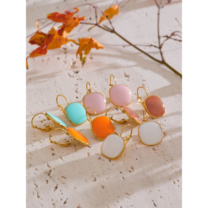 Joyful Candy Multicolor Enamel Square Hoop Earrings 18K Golden Plated Stainless Steel Spring Summer Jewelry Waterproof