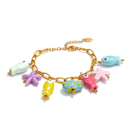 Fashion Stainless Steel Ceramic Starfish Fish Drop Y2K Necklace Bracelet Bangle Tarnish Resistant Popular Cute Jewelry