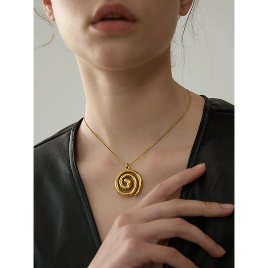 Trendy Stainless Steel Round Circle Pendant Necklace 18K PVD Plated Waterproof Statement Neck Jewelry Bijoux Femme New