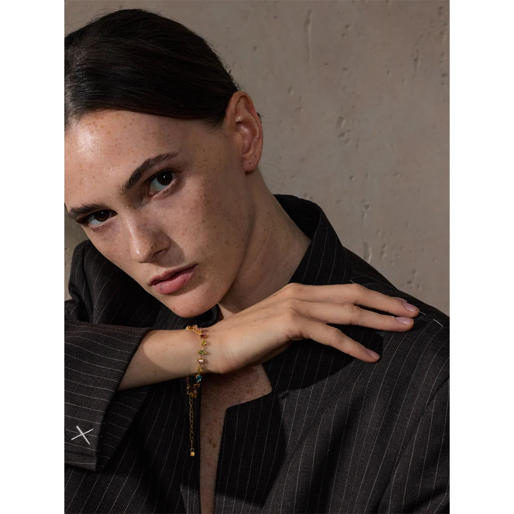 Waterproof Gift Delicate Colorful Luxury Cubic Zirconia Chain Chic Bracelet Bangle Women Stainless Steel Wrist Jewelry