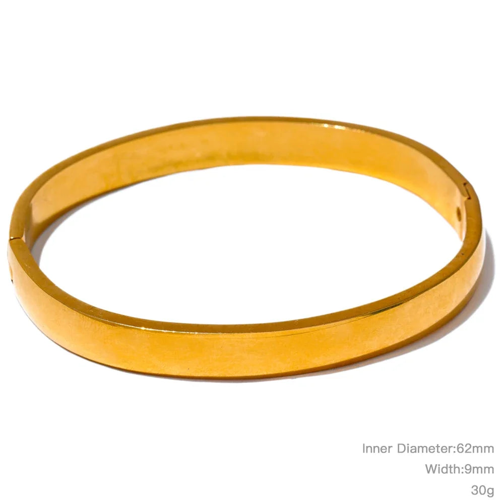 60mm Waterproof 316L Stainless Steel Round Smooth Bracelet Bangle Women Minimalist 18k Gold Color Texture Charm Jewelry