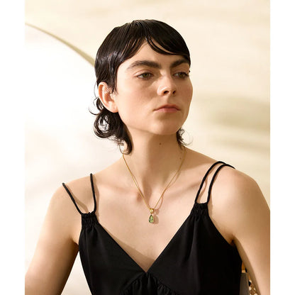 Stylish Green Glass Crystal Water Drop Pendant Necklace for Women 316l Stainless Steel Cast Gold Color Fashion Jewelry New
