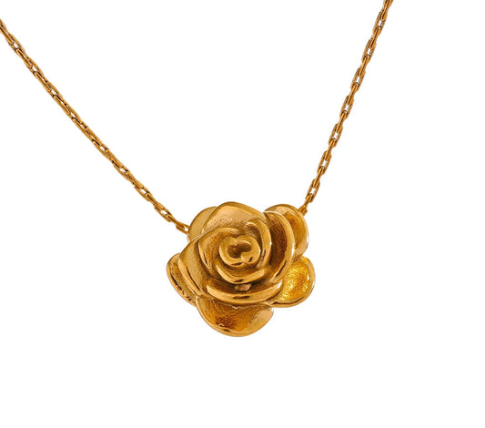 Stainless Steel Stereoscopic Flower Pendant Necklace Waterproof 18K Plated Fashion High Quality Golden Jewelry Women