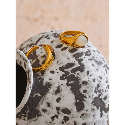 7# Stainless Steel Casting Open Ring Natural Tiger Shell Stone Fritillary Inlaid Trendy Charm Jewelry for Women New