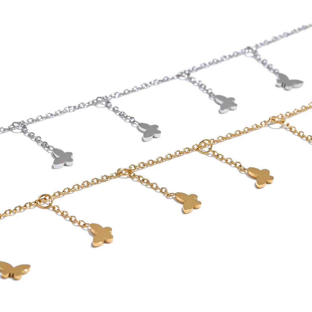 Trendy Stainless Steel Butterfly Chain Drop Foot Anklet for Women 18K PVD Plated Summer Beach Charm Jewelry Accessories