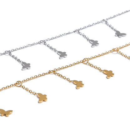Trendy Stainless Steel Butterfly Chain Drop Foot Anklet for Women 18K PVD Plated Summer Beach Charm Jewelry Accessories