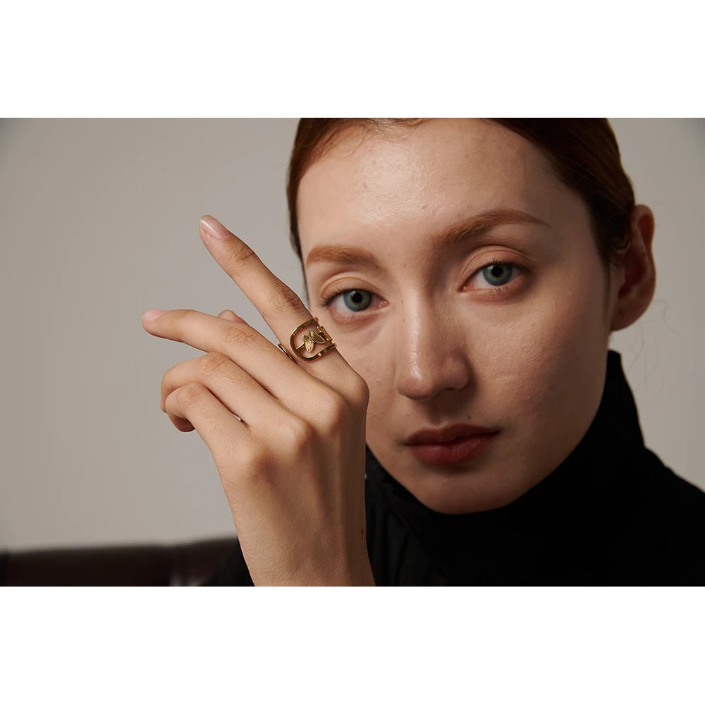 316L Stainless Steel Butterfly Opening Ring Stylish Golden Insect Waterproof Jewelry Women Bague Acier Inoxydable Gift