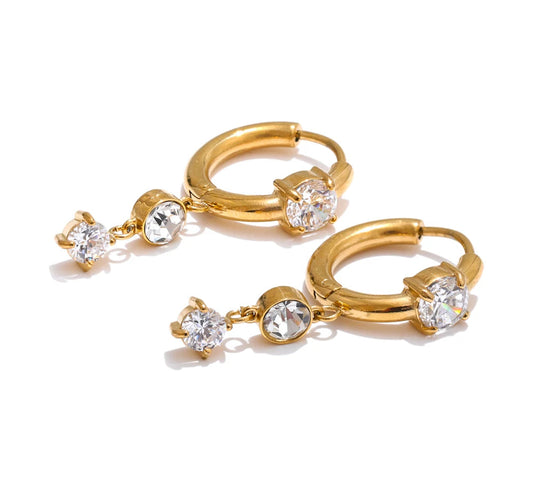 High Quality Stainless Steel Shiny Cubic Zirconia Drop Earrings Gold Platinum PVD Plated Delicate Chic Jewelry Recommend