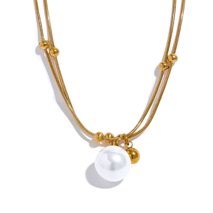 Elegant Imitation Pearls Stainless Steel Round Beads Chain Pendant Necklace for Women Gold Silver Color Korean Jewelry
