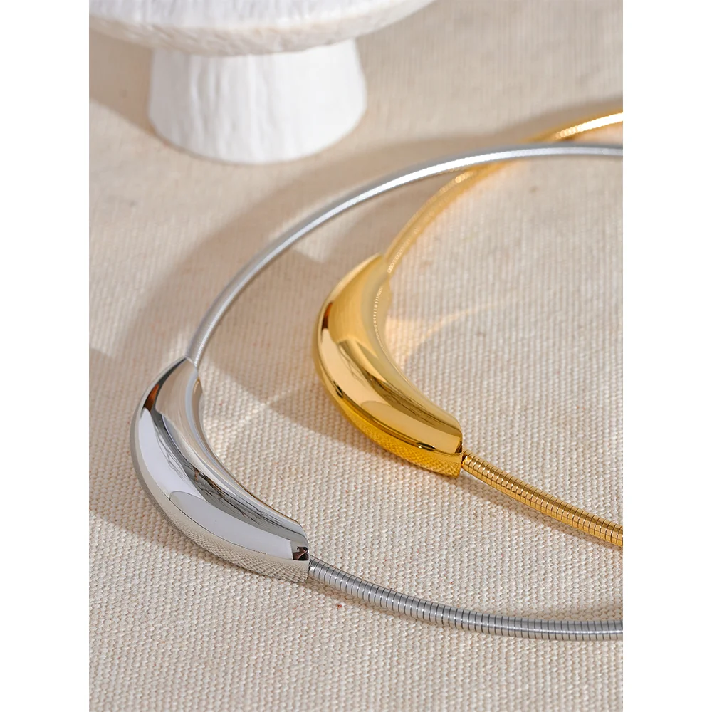 Waterproof Stainless Steel Popular Choker Light Necklace Women Statement Metal 18K Gold Plated Trendy Fashion Jewelry
