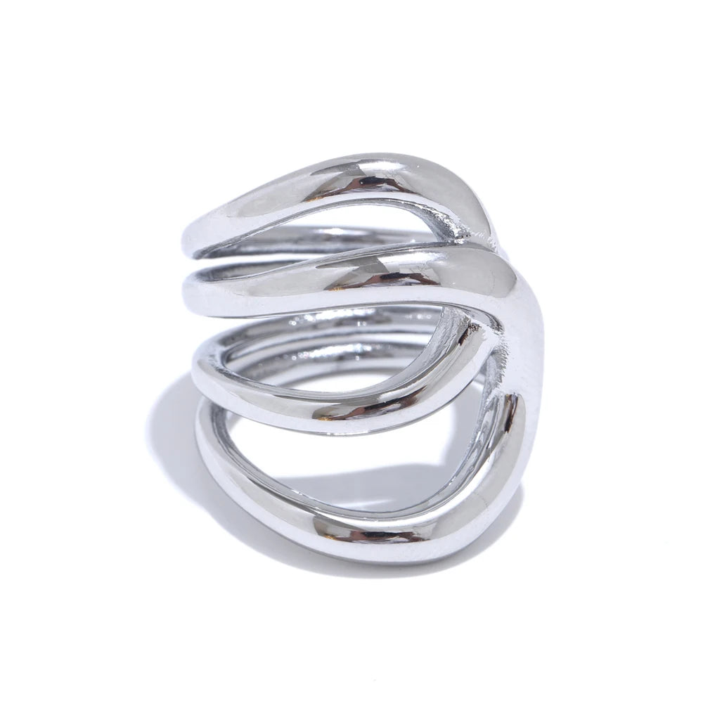 6789# Stylish Unique Design Stainless Steel Metal Geometric Unusual Ring Statement Daily Exquisite Jewelry Gift