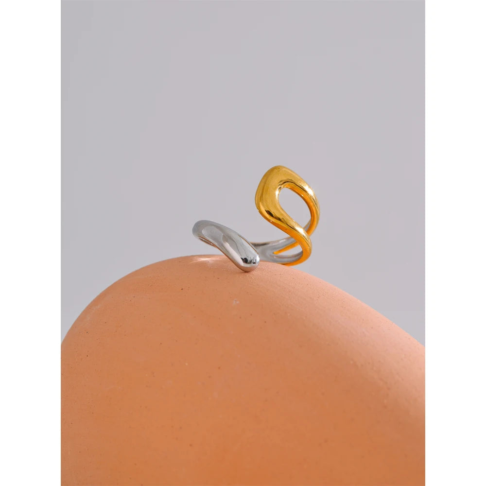 Stainless Steel Geometric Hollow Adjustable Double Color Ring Waterproof Finger Jewelry Wholesale Gift