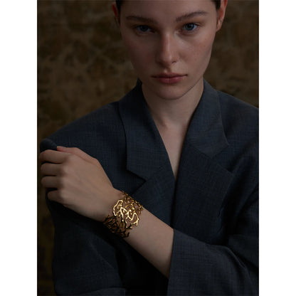Statement Stainless Steel Twig Geometric Hollow Wide Cuff Big Bracelet Bangle for Women Waterproof Large Jewelry