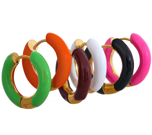 20mm Trendy Orange Green Enamel Stainless Steel Round Hoop Huggie Earrings Waterproof Charm Fashion Daily Jewelry Women