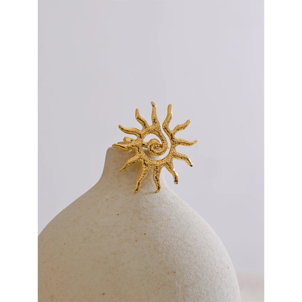 Hot Style Metal Sun Adjustable Ring for Women 18K Gold Color Stainless Steel Trending Daily Finger Jewellery Gift