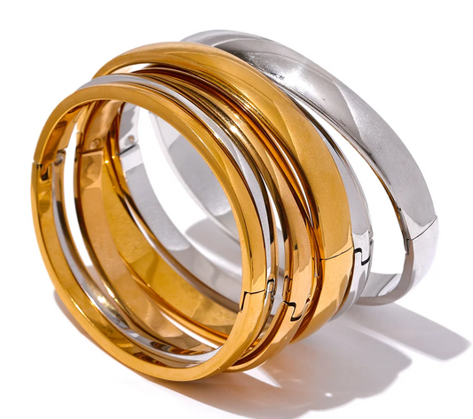 60mm Waterproof 316L Stainless Steel Round Smooth Bracelet Bangle Women Minimalist 18k Gold Color Texture Charm Jewelry