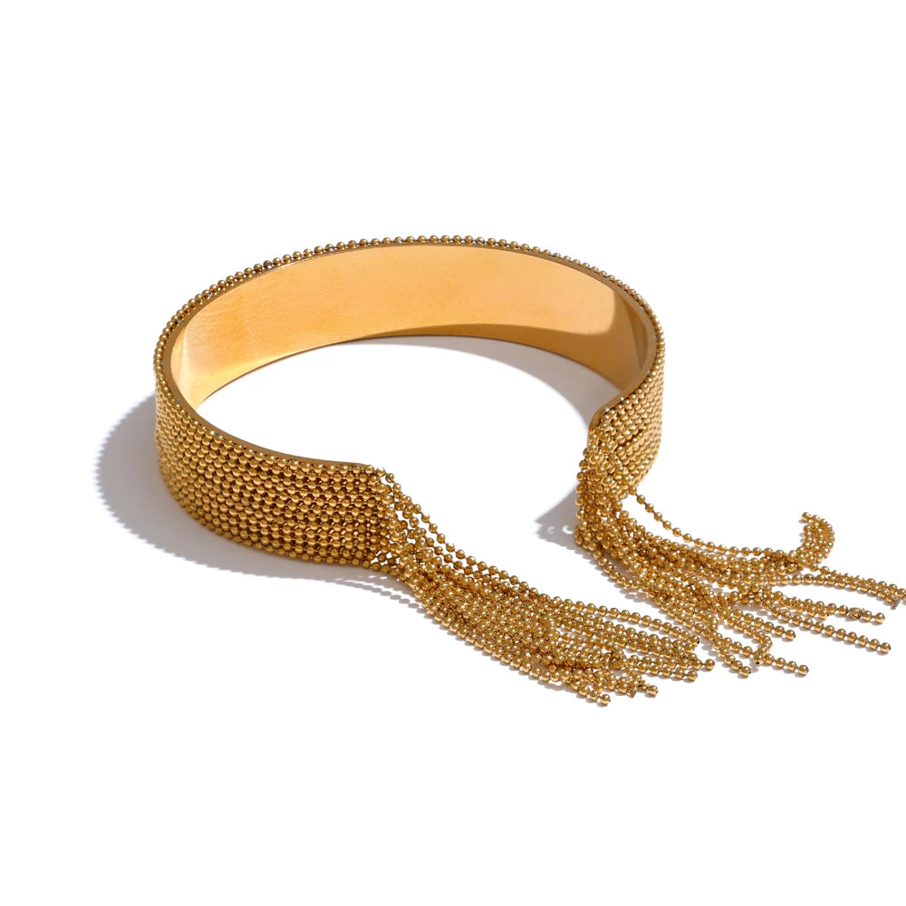 Hot Style Stainless Steel Chain Tassel Cuff  Bracelet Bangle 18K Gold Color Plated Personality Fashion Charm Jewelry