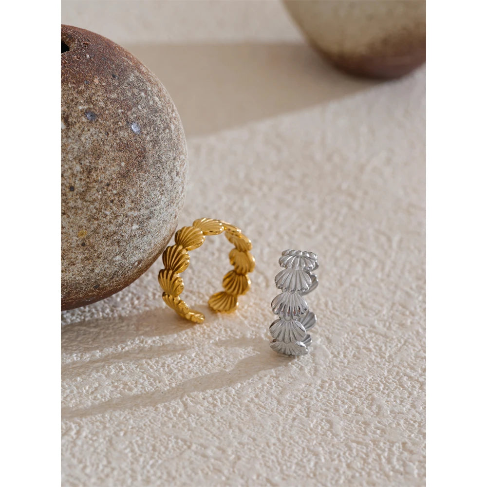 Ocean Style Adjustable Metal Shell Open Ring High Quality Plated for Women 316L Stainless Steel Summer Trendy Jewelry Gift