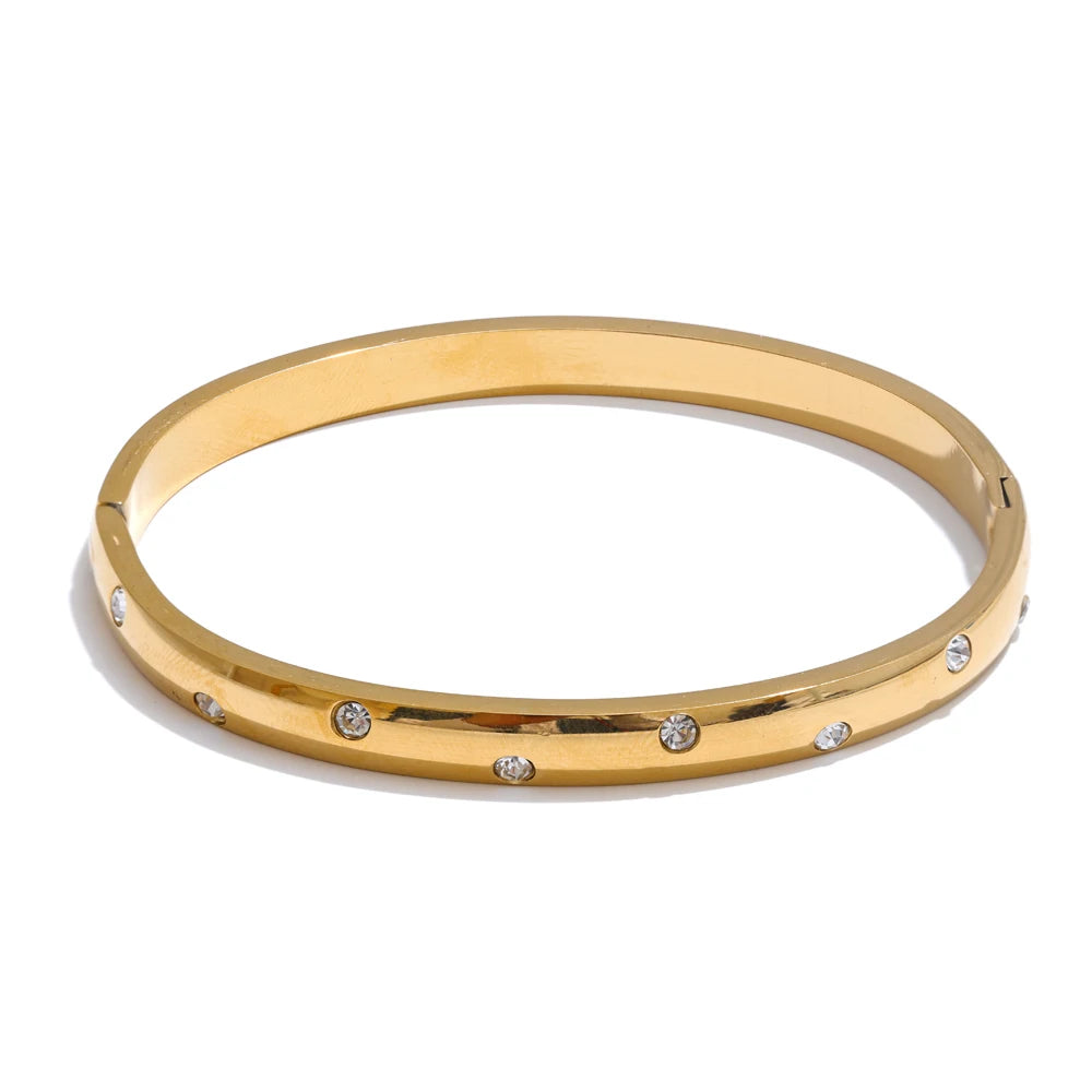 Stainless Steel Cubic Zirconia Fashion Bracelet Bangle Gold Silver Color Waterproof High Quality PVD Jewelry for Women