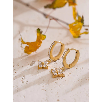 Delicate Cubic Zirconia Heart Water Drop Flower Drop Hoop Earrings Stainless Steel Premium Daily Jewelry 2025