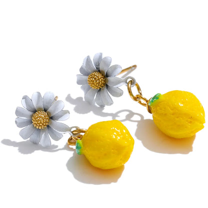 Fashion Yellow Resin Zirconia Fruit Lemon Dangle Earrings for Women Stainless Steel Arrivals Chic Jewelry Wholesale