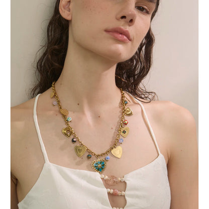 2025 Exquisite Stainless Steel Ceramic Beads Heart Love Drop Necklace High Quality Golden Charm Jewelry Recommend