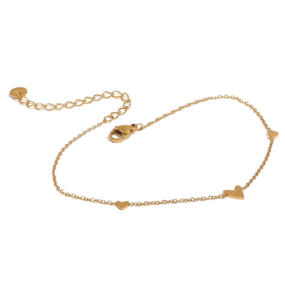 Rust Proof Stainless Steel Heart Chain Anklet Gold Silver Color 18K PVD Plated Summer Fashion Jewelry for Women