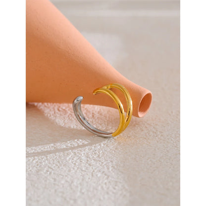 Stainless Steel Geometric Hollow Adjustable Double Color Ring Waterproof Finger Jewelry Wholesale Gift