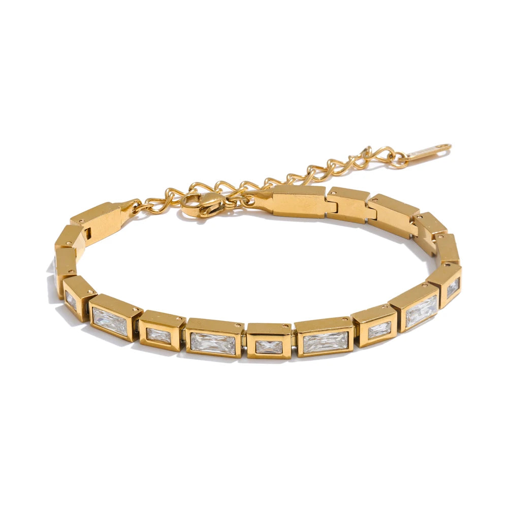 Waterproof High Quality Shiny Cubic Zirconia Chain Premium Bracelet Bangle Stainless Steel New Jewelry