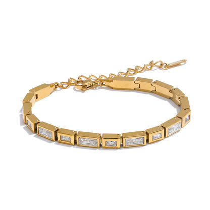 Waterproof High Quality Shiny Cubic Zirconia Chain Premium Bracelet Bangle Stainless Steel New Jewelry