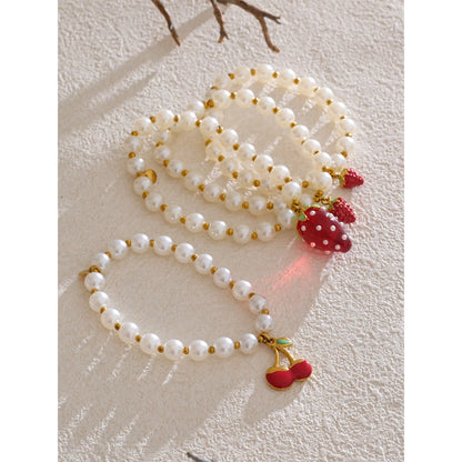 5 Style Trendy Handmade Beads Jewelry Simulated Pearls Chain Fruit Drop Bracelet Bangles Stainless Steel Wrist Accessories