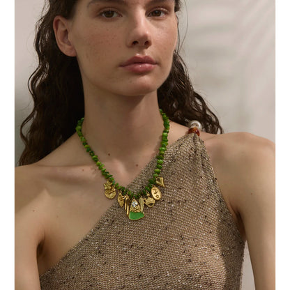 New Handmade Jewelry Green Shell Chain Flower Love Drop Necklace Spring Summer Fashion Collar Jewelry Gift