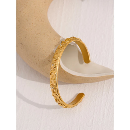 Golden Stainless Steel Moon Star Sun Bangle Bracelet  Stylish Metal Open Wrist браслеты на руку женкие Party Gift