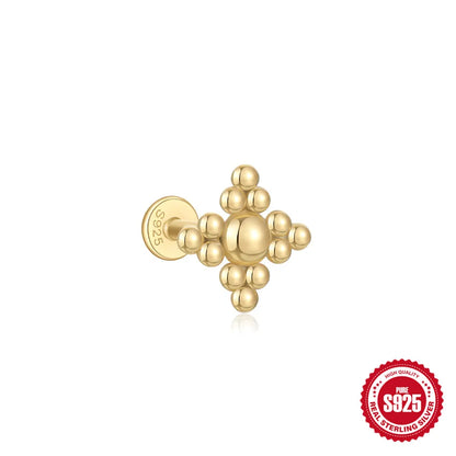 CANNER 1Pc 925 Silver Smooth Stars Moon Stud Earrings For Women 18K Gold Flat Head Threaded Puncture Ear Bone Ins Fine Jewelry