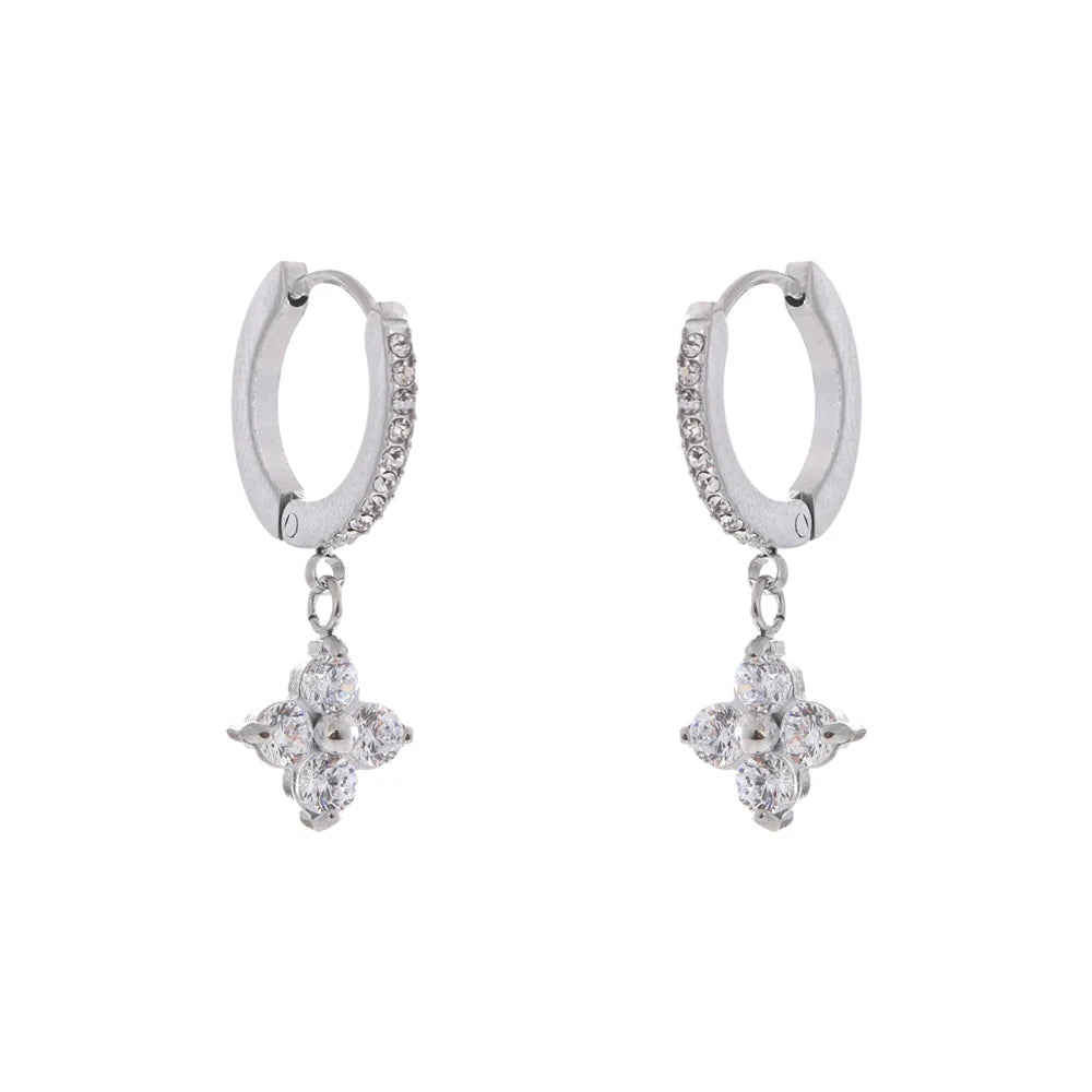 Delicate Cubic Zirconia Heart Water Drop Flower Drop Hoop Earrings Stainless Steel Premium Daily Jewelry 2025