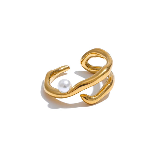 Stylish Unique Stainless Steel Pearls Geometric Open Chic Ring for Women High Quality Jewelry Bijoux