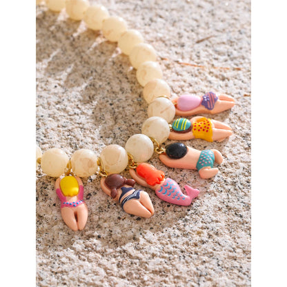 Stylish Unique Handmade Jewelry Glass Imitation Stone Beads Chain Resin Bikini Doll Drop Creative Necklace Accessories