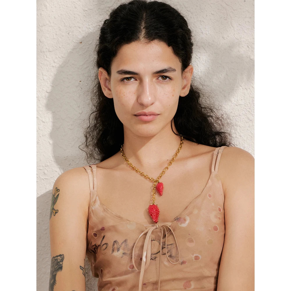 Waterproof Sweet Red Lovey Strawberry Charms Pendant Necklace for Women Stainless Steel New Arrivals Trend Jewelry 2025