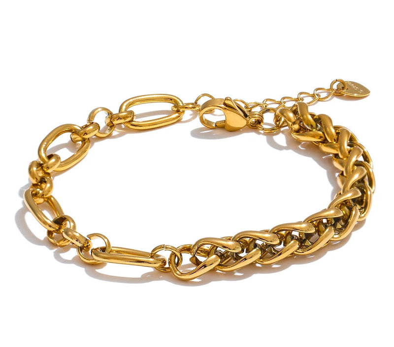 Fashion Stainless Steel Metal Chain Statement Bracelet Bangle 18K Gold Waterproof Plated Jewelry Bijoux Femme