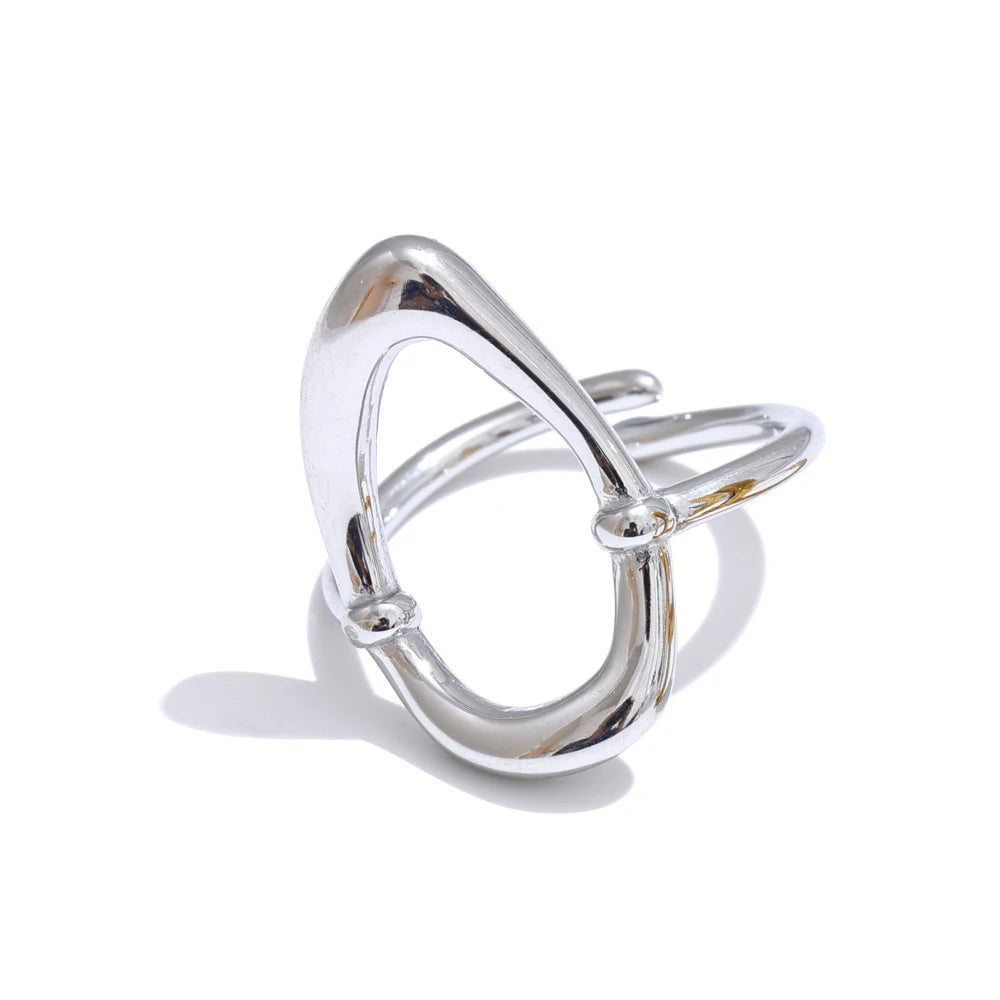 Minimalist Stainless Steel Oval Hollow Open Ring Waterproof Stylish Chic Office Ladies Daily Jewelry Accessories Gift